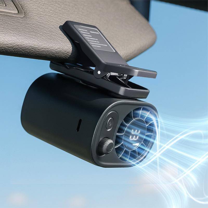 JOYTUTUS Car Clip Fan with LED Display – 360° Rotation, 100-Speed USB Rechargeable