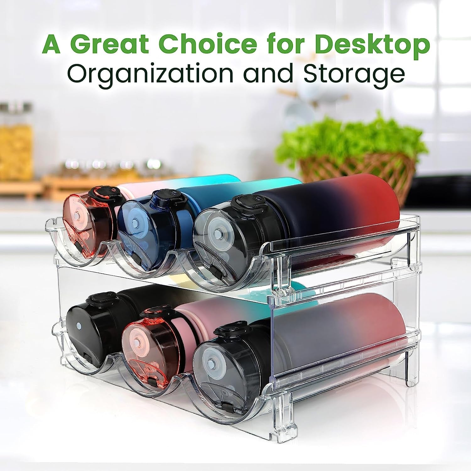 2-Pack Stackable Water Bottle Organizers for Cabinets