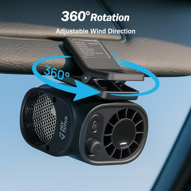 JOYTUTUS Car Clip Fan with LED Display – 360° Rotation, 100-Speed USB Rechargeable