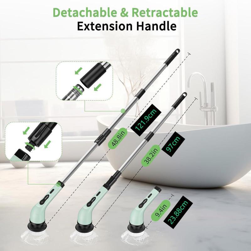 Cordless Electric Scrubber with Extendable Pole & 9 Brushes – All-Purpose Home & Car Cleaner